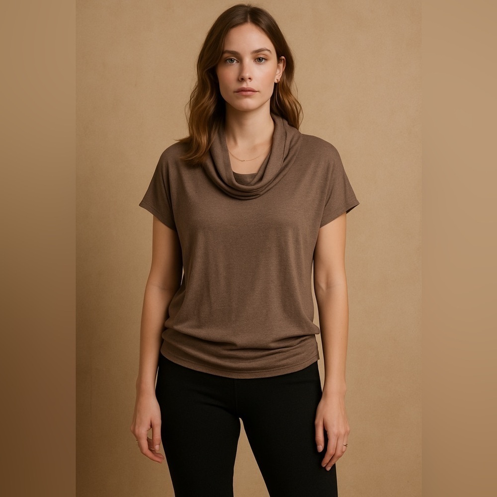 Danier Brown Rayon Blend Knit Cowl Neck Sweater Tunic Top Size L